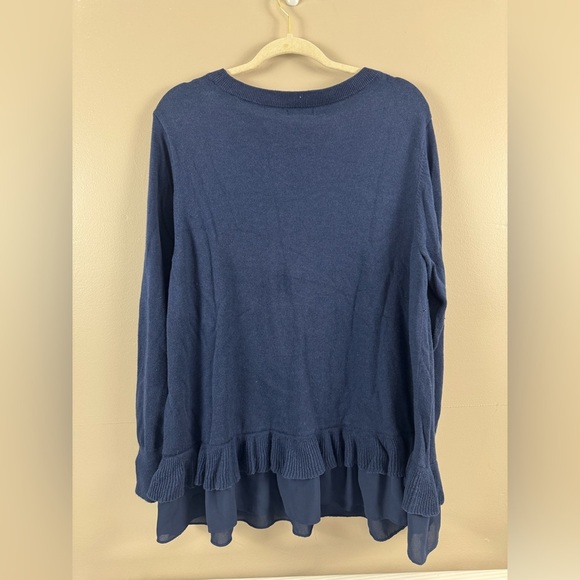 Style & Co navy blue ruffled chiffon hem size 2x light weight knit long sleeve - Picture 8 of 8